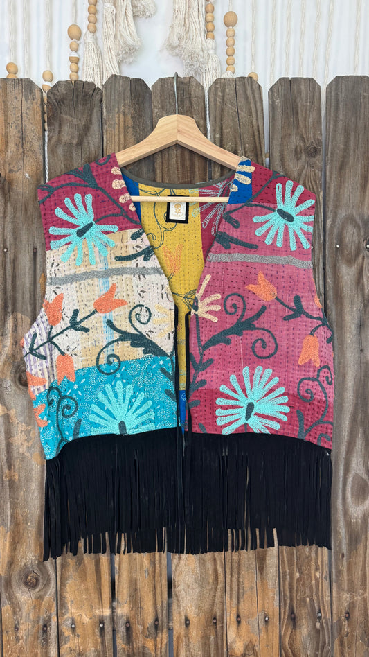 Artisan Textile Vest (Short Fringe - Black) 003