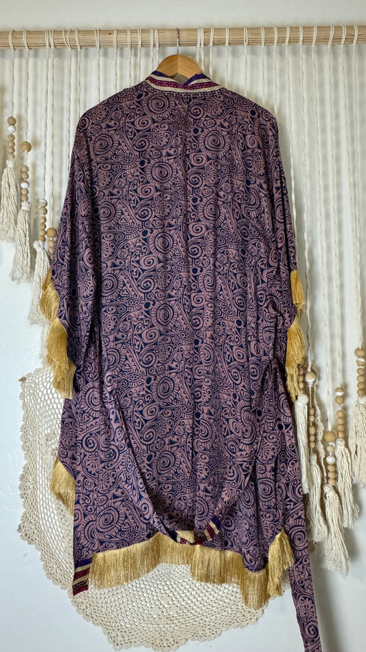 Fringe High-Low Silk Kimono 006