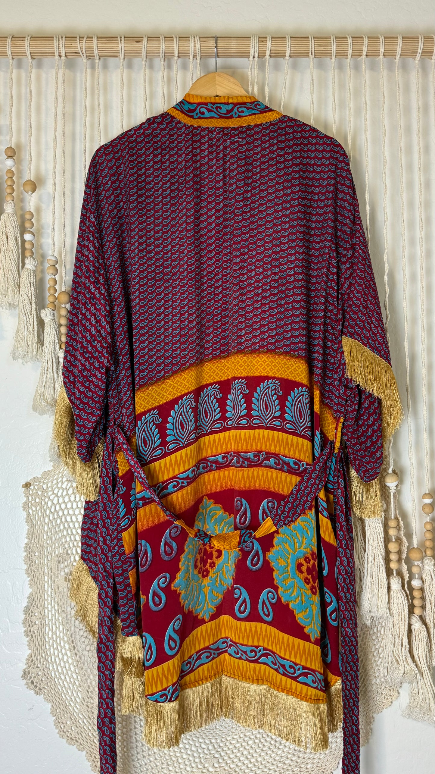 Fringe High-Low Silk Kimono 001